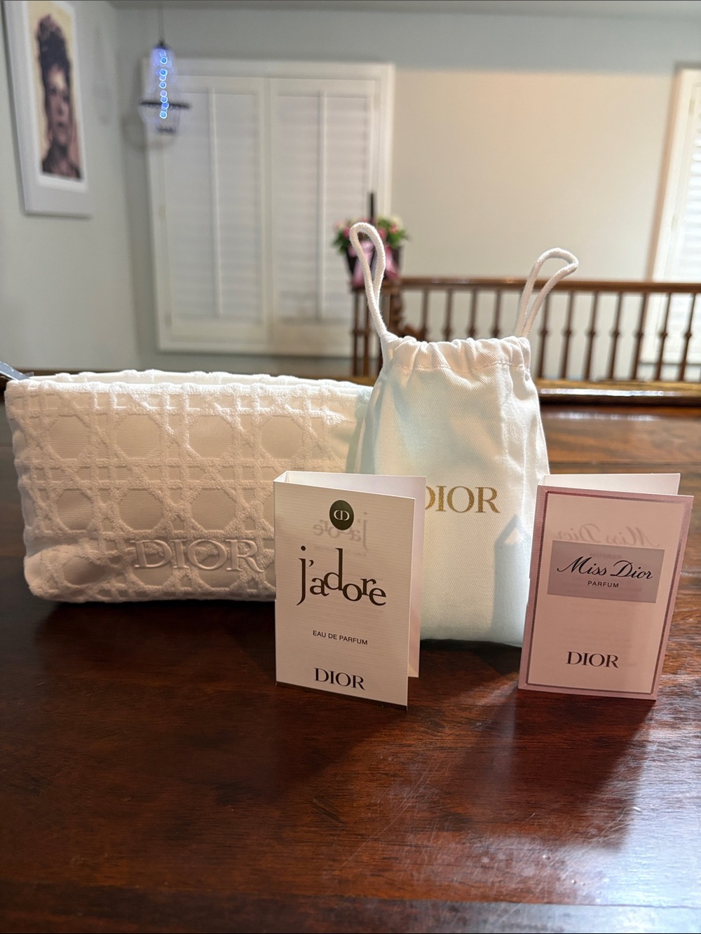 DIOR Cannage Cream Cosmetic Case w/Drawstring Pouch